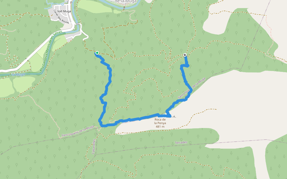 Camí a la Roca de la Penya walking route map in Sant Llorenç de la Muga