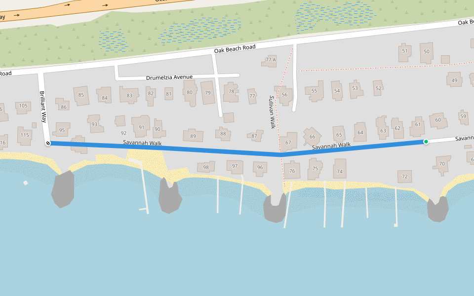 Savannah Walk walking route map in Oak Beach