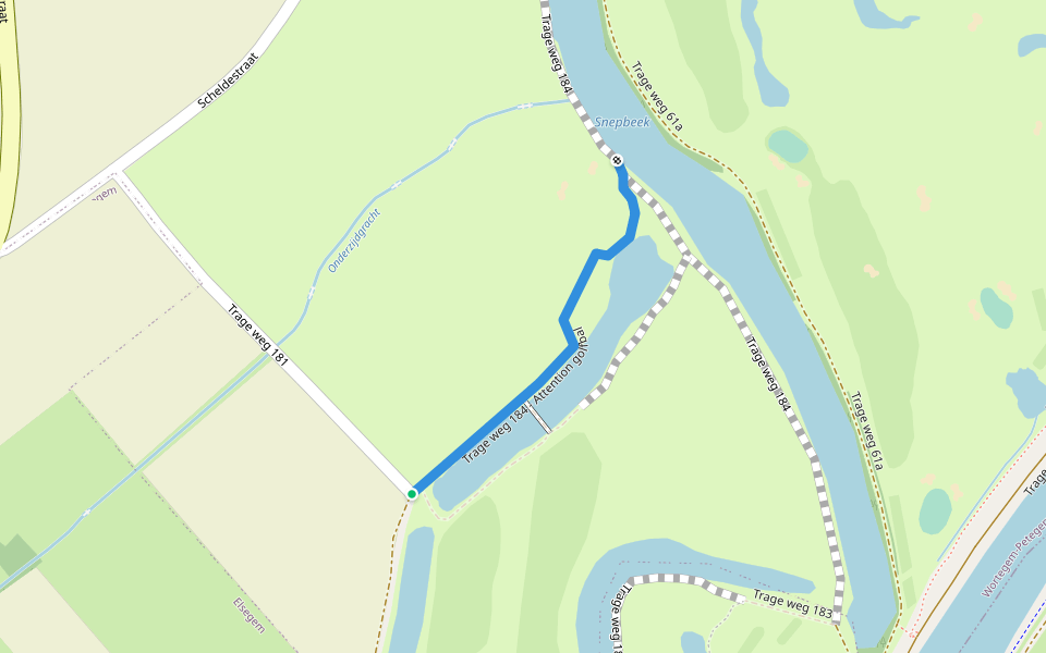 Trage weg 184 - Attention golfbal walking route map in Wortegem-Petegem