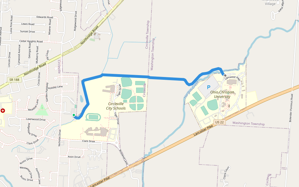 Roundtown Trail walking route map in Circleville