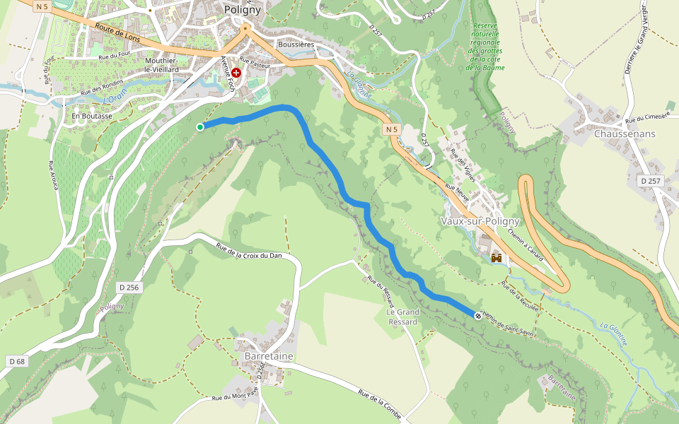 Chemin de Saint-Savin walking route map in Poligny