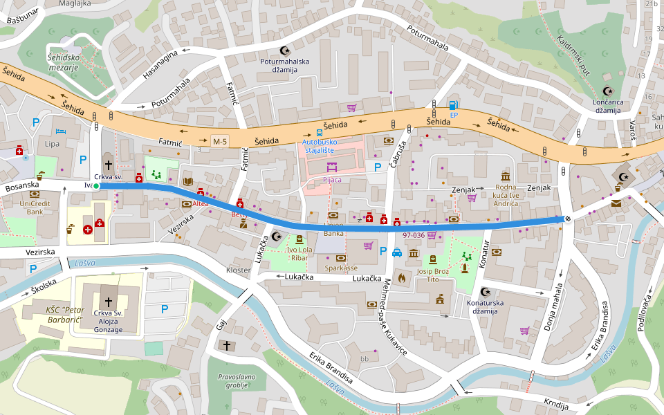 Bosanska walking route map in Travnik