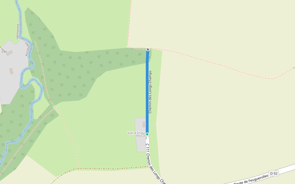 Chemin des Longs Champs walking route map in Villy-Bocage