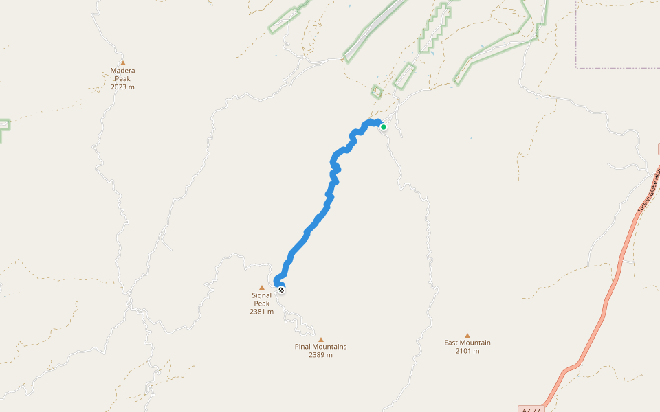 Icehouse Canyon Trail walking route map in Globe