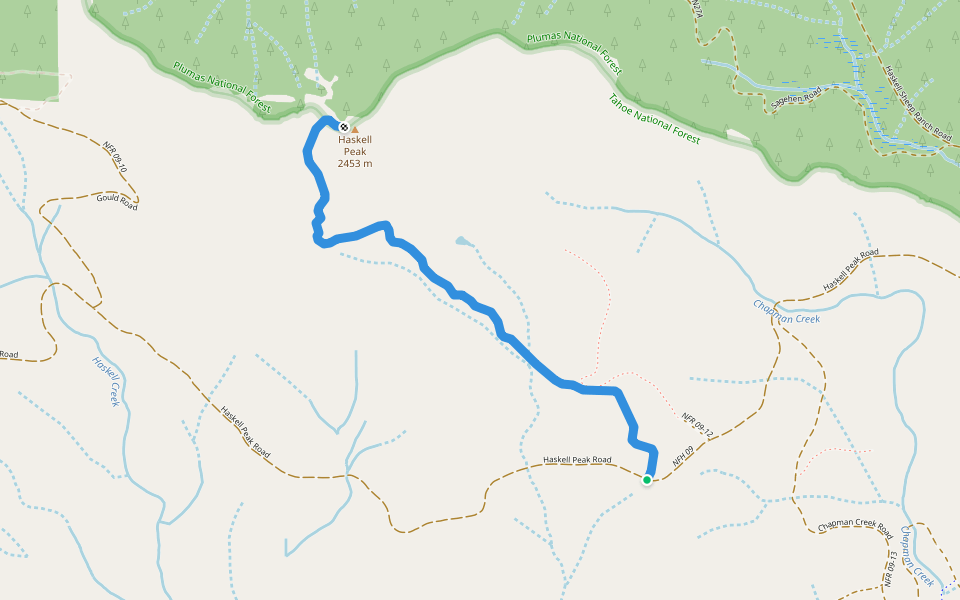 Haskell Peak Trail walking route map in Calpine