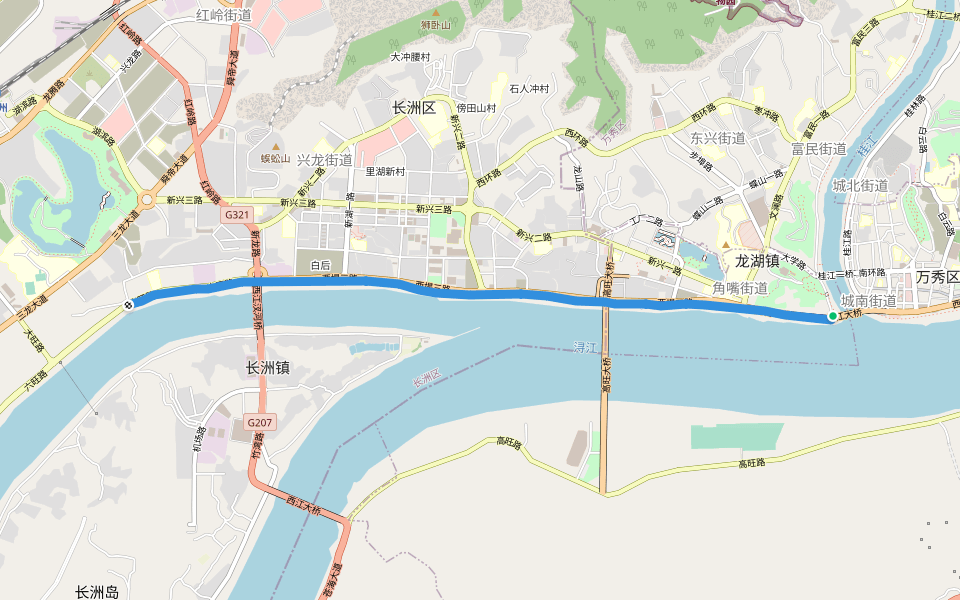 河西防洪堤(西堤休闲大马路) walking route map in Wu Zhou Shi