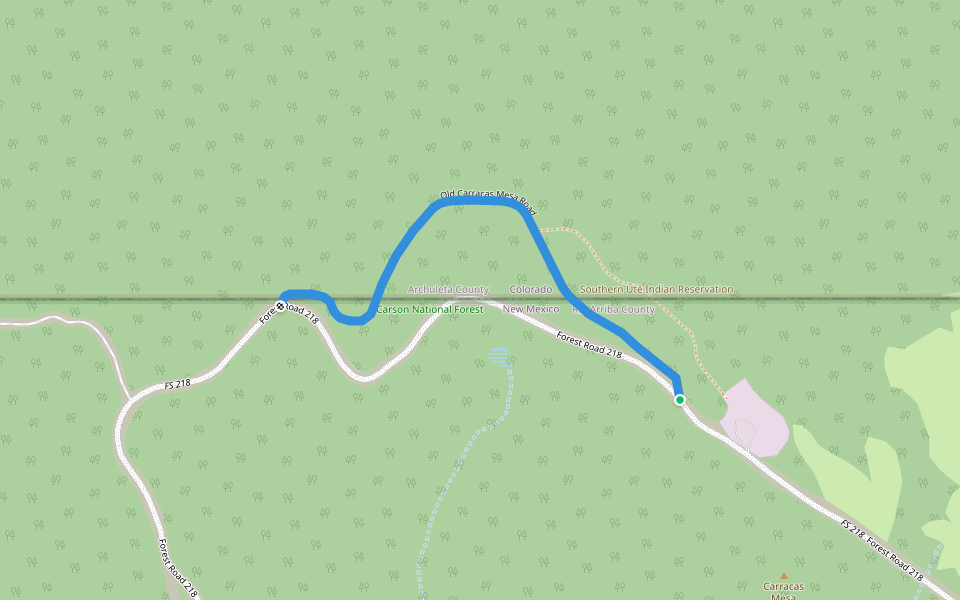 Old Carracas Mesa Road walking route map in Navajo Dam