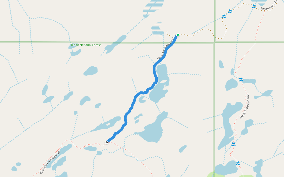 Mossy Pond West Trail walking route map in Kingvale