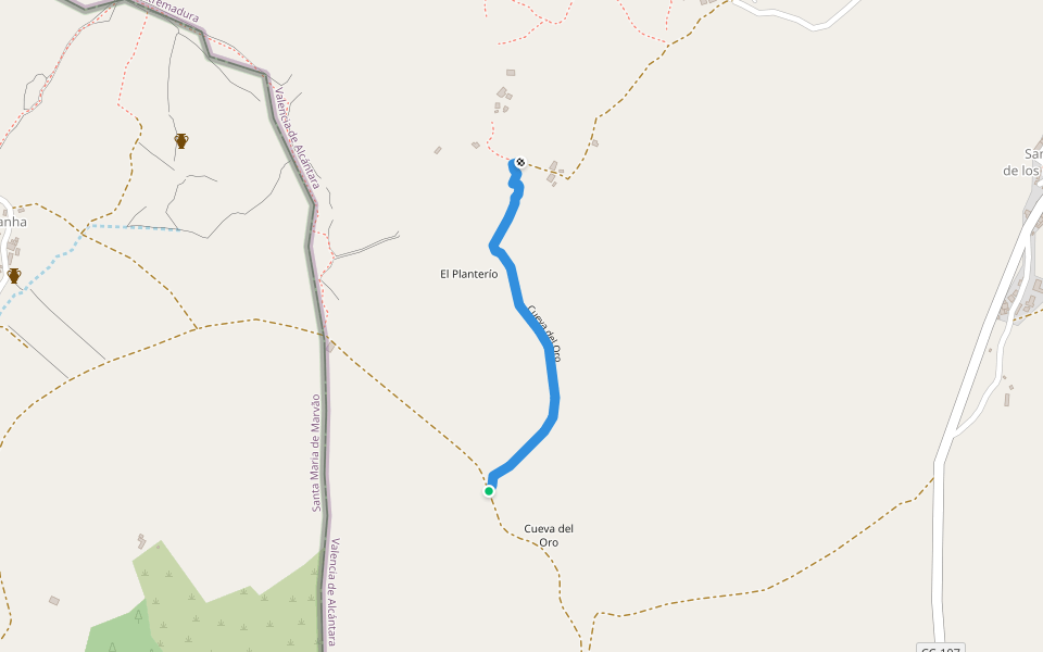 Cueva del Oro walking route map in Valencia de Alcántara