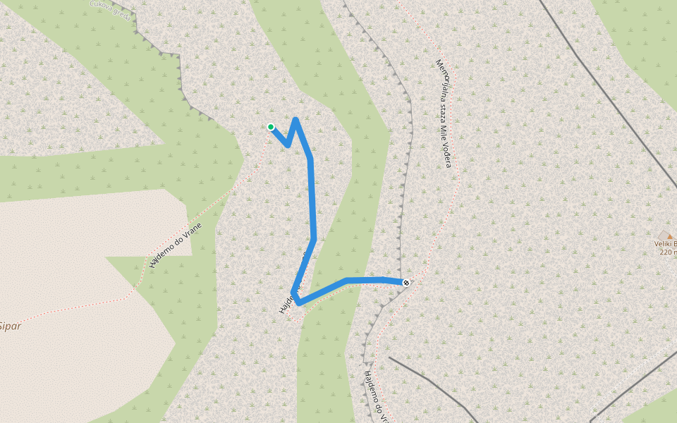 Hajdemo do vrane walking route map in Vrana