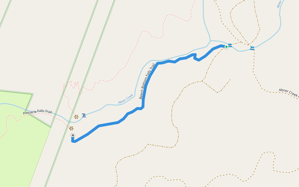 Beech Bottom Falls Trail walking route map in Sunset