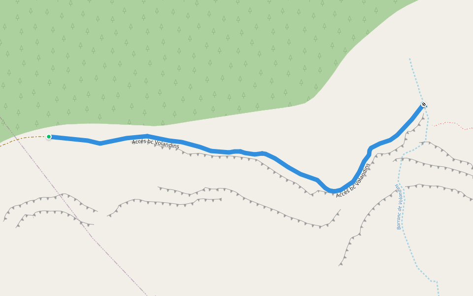 Accés bc Volandins walking route map in Prat de Comte
