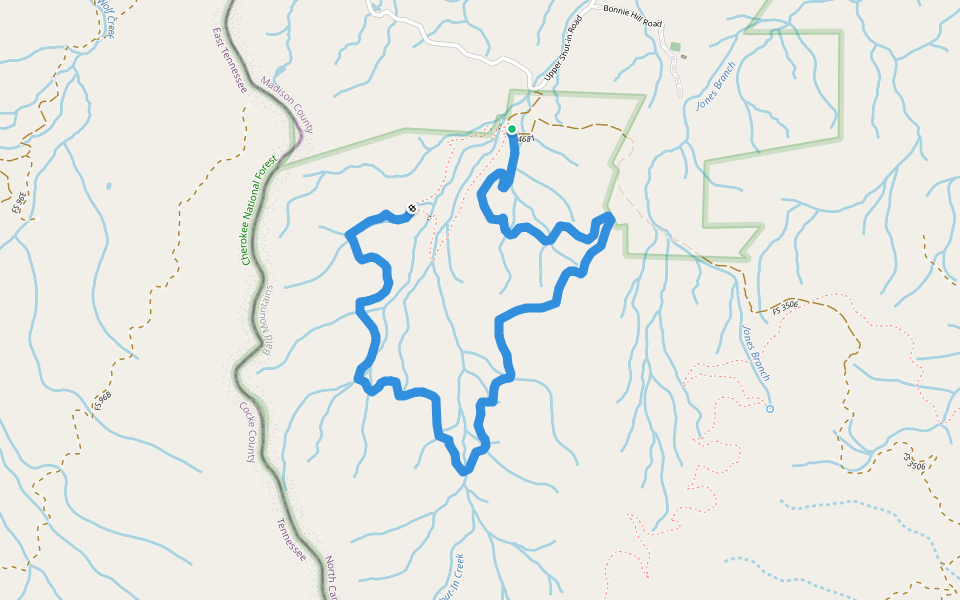 Bluff Mountain Loop walking route map in Hot Springs