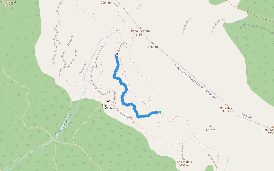 Faixaneta walking route map in El Pueyo de Araguás