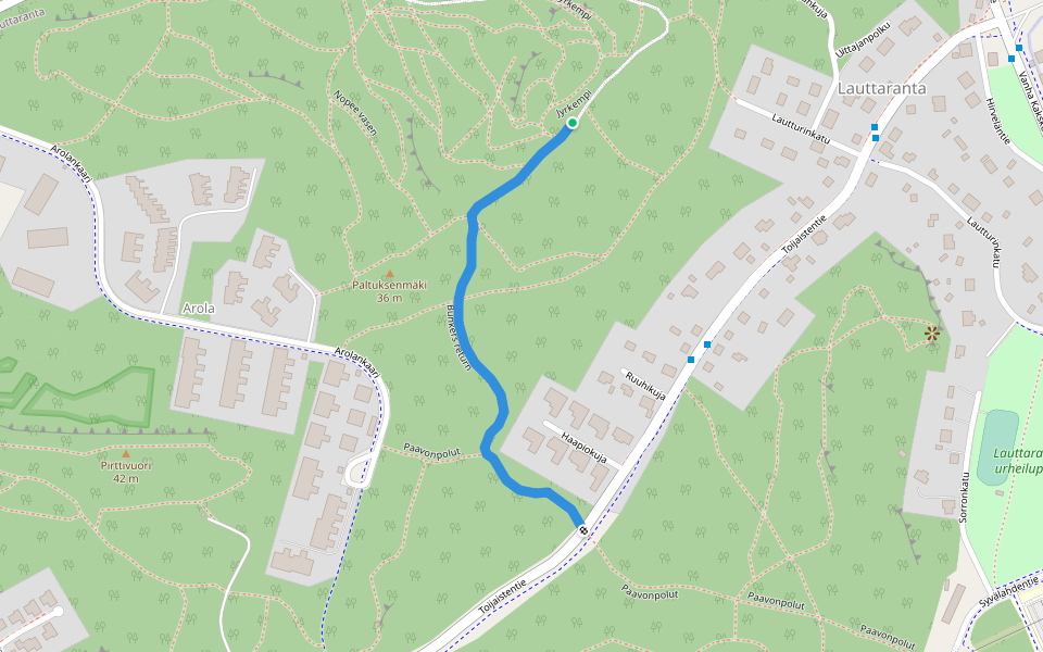 Bunkers return walking route map in Turku