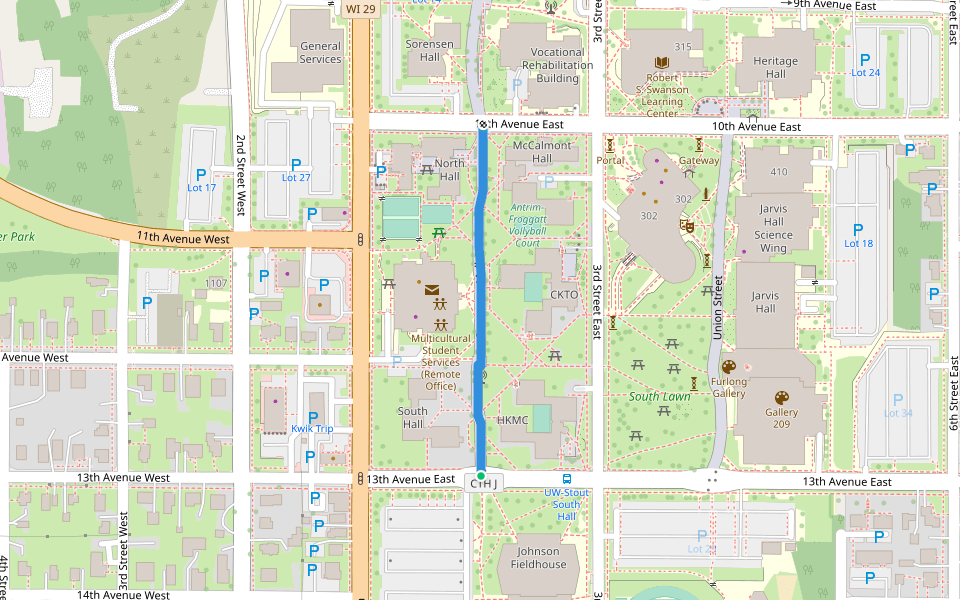 Commons Mall walking route map in Menomonie