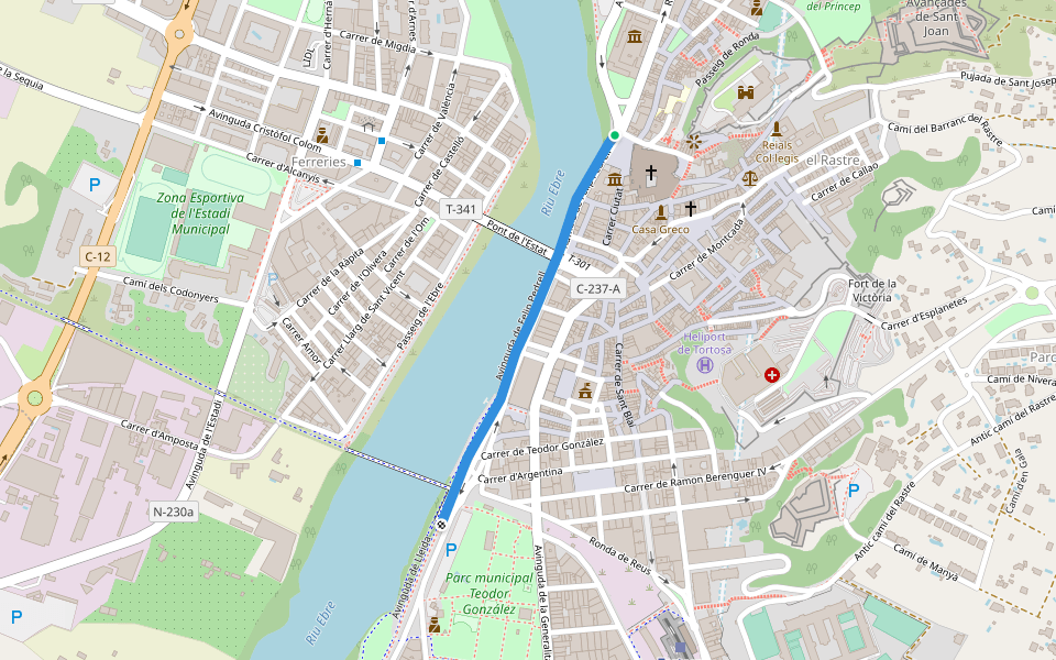 Avinguda de Felip Pedrell walking route map in Tortosa