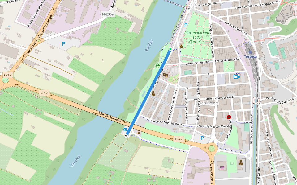 Passeig de Ribera walking route map in Tortosa