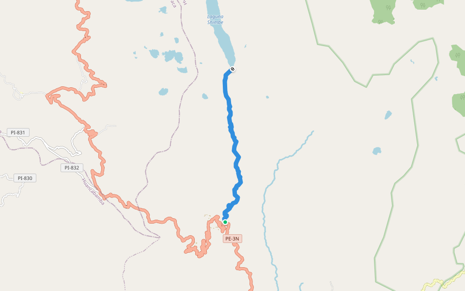 Camino Laguna Shimbe walking route map in Catacaos