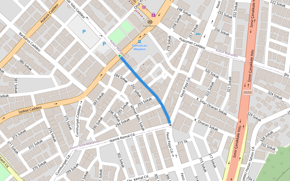 İzmir Caddesi walking route map in Aliağa