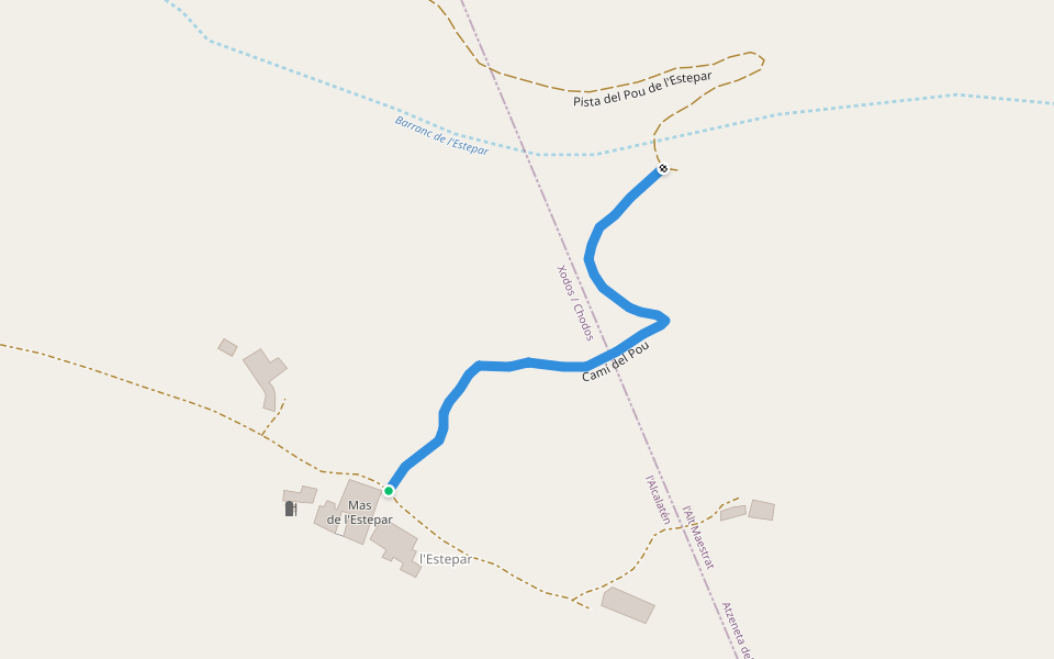 Camí del Pou walking route map in Xodos