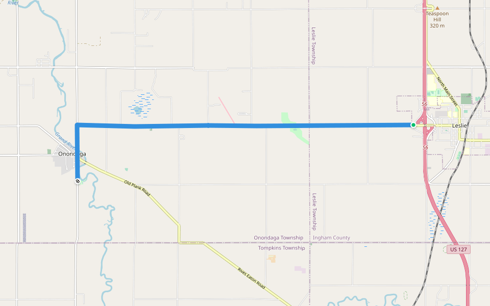 Leslie-Onondaga Urban Trail walking route map in Leslie