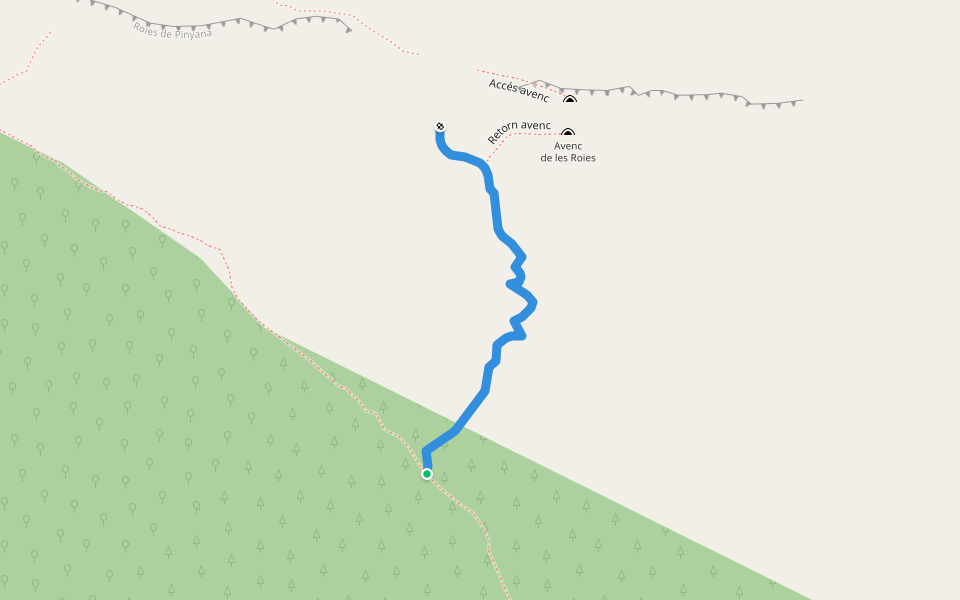 Accés via ferrada Roies de Pinyana walking route map in Castillonroy