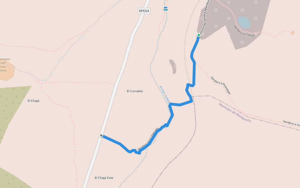 Sendero poco marcado walking route map in La Calera