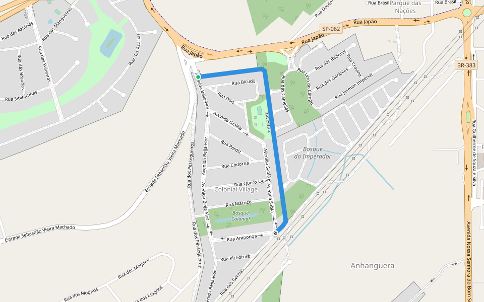 Travessa 2 walking route map in Pindamonhangaba