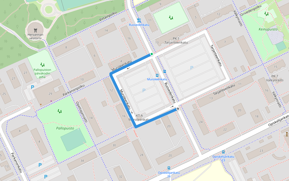 Muroleenkatu walking route map in Tampere