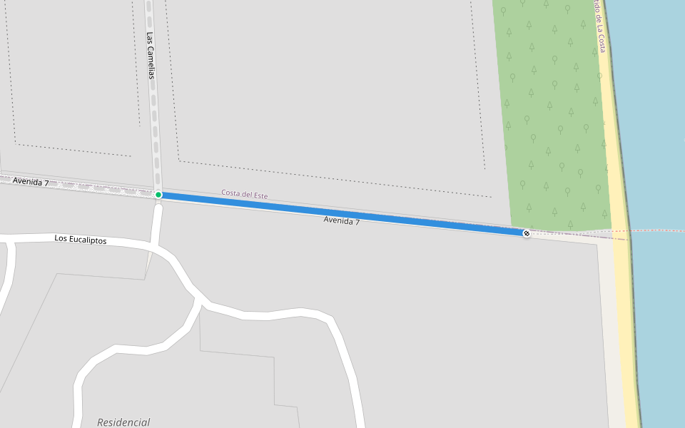 Avenida 7 walking route map in Costa del Este