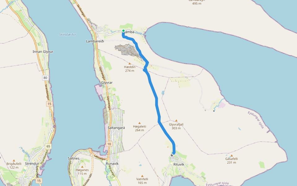 Lamba - Rituvik walking route map in Elduvík