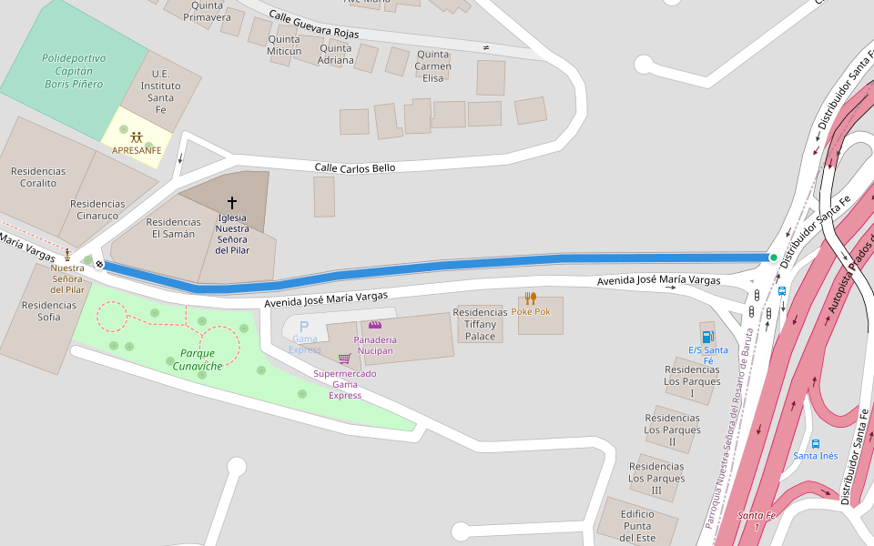 Bulevar de Santa Fe walking route map in Caracas