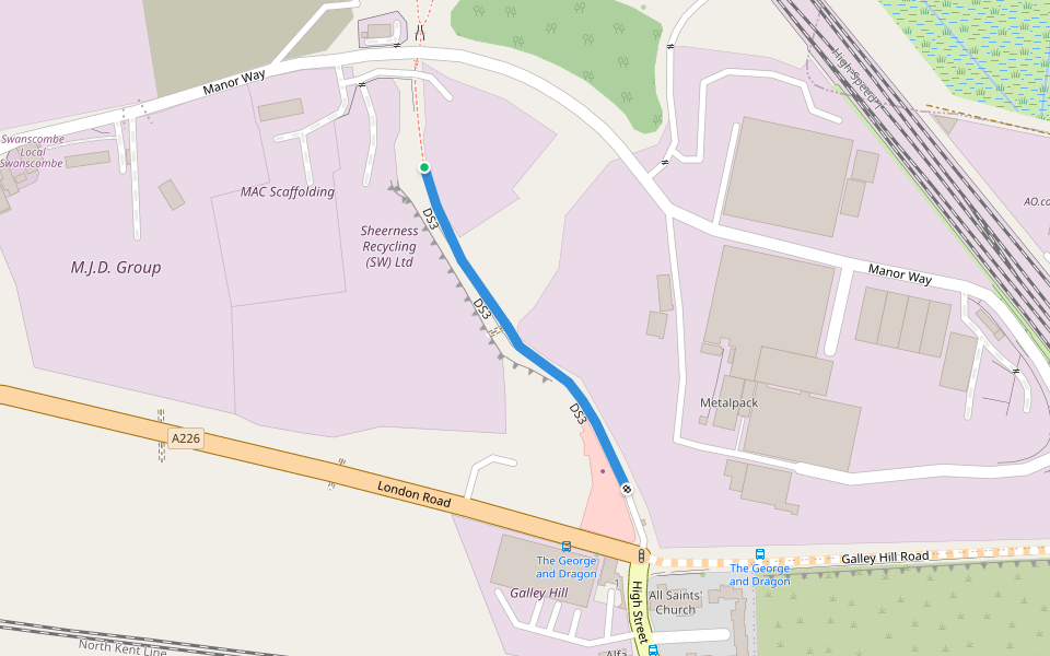 DS3 walking route map in Northfleet