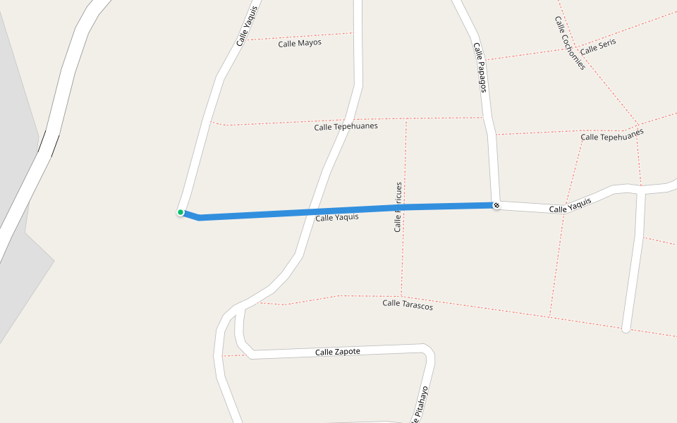 Calle Yaquis walking route map in Colonia Solidaridad