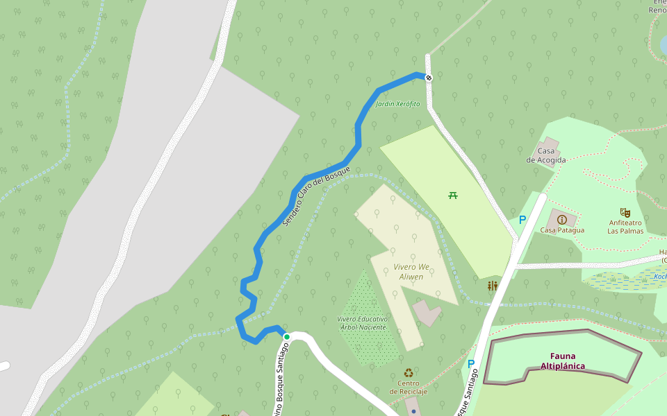 Sendero Claro del Bosque walking route map in Huechuraba