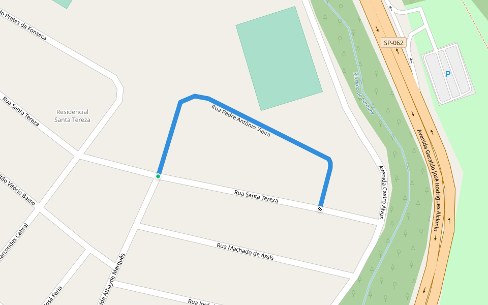 Rua Padre Antônio Vieira walking route map in Pindamonhangaba