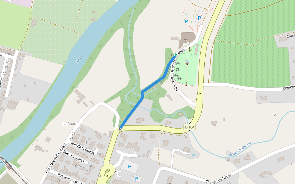 Allée Notre-Dame de Marceille walking route map in Limoux