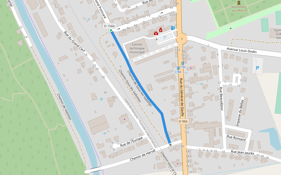 Chemin de Sous-les Valottes walking route map in Ligny-en-Barrois