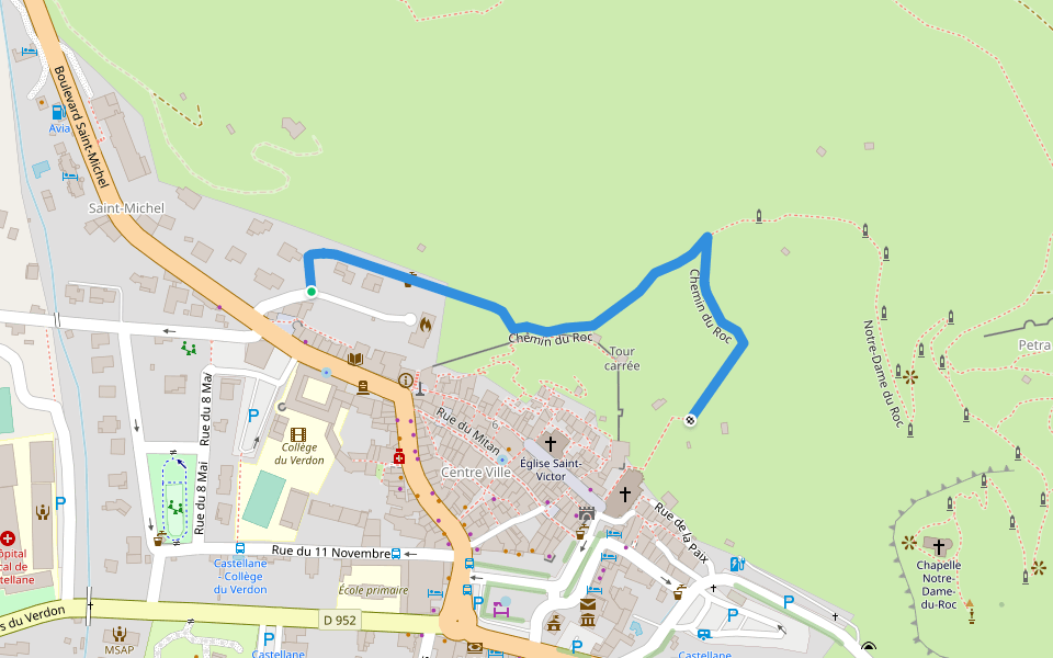 Chemin du Roc walking route map in Castellane