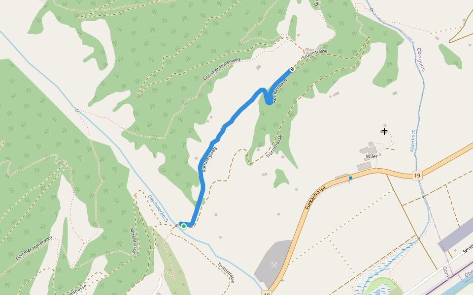 Kornbergweg walking route map in Goms