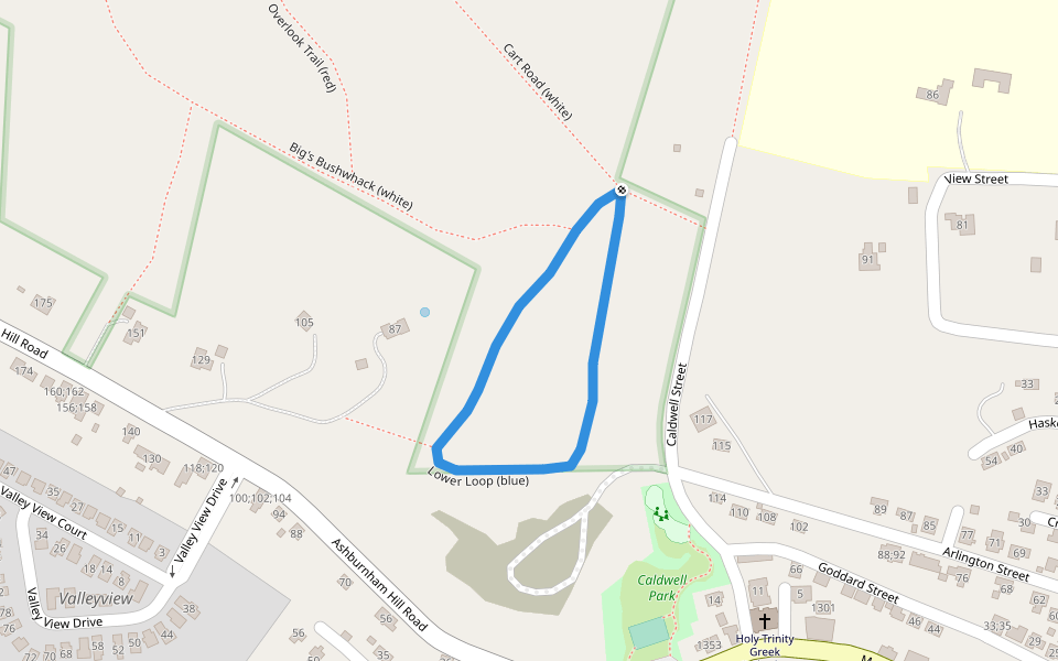 Lower Loop (blue) walking route map in Fitchburg