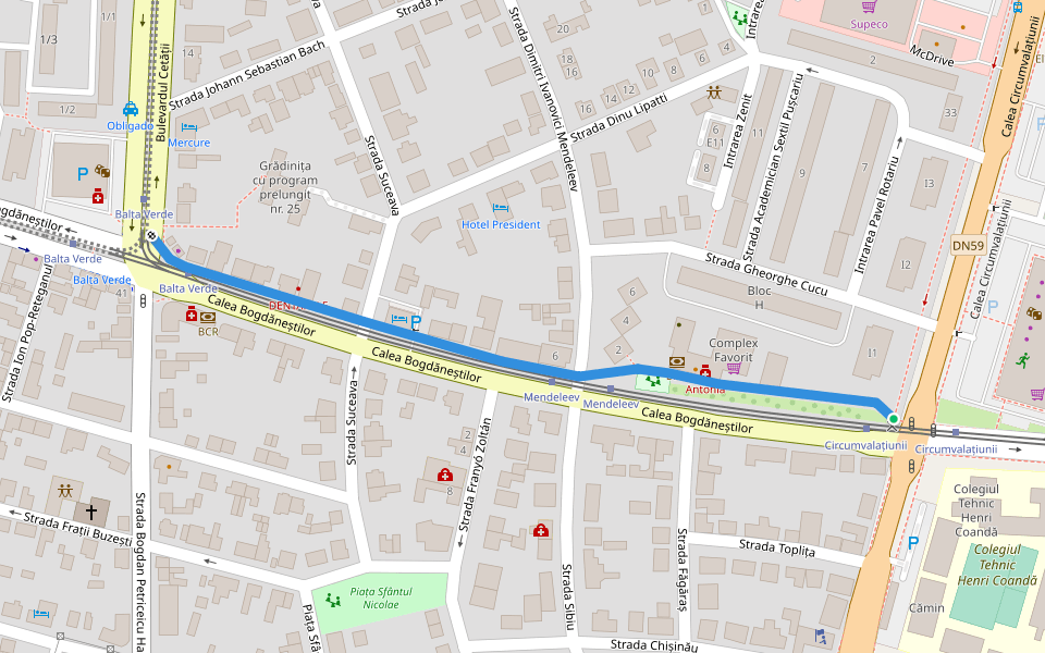 Calea Bogdăneștilor walking route map in Timișoara