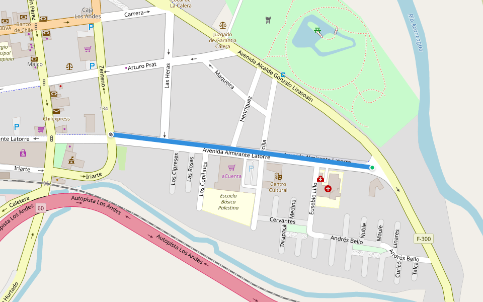 Avenida Almirante Latorre walking route map in La Calera