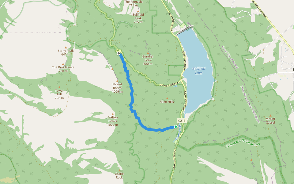 Burma Track walking route map in Bellfield