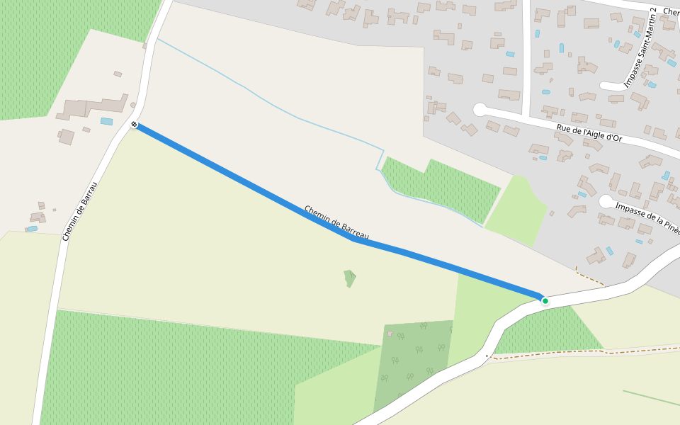 Chemin de Barreau walking route map in Villemoustaussou