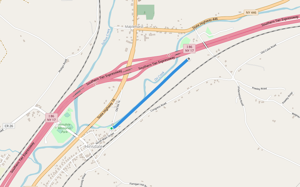 Genesee Valley Greenway walking route map in Hinsdale