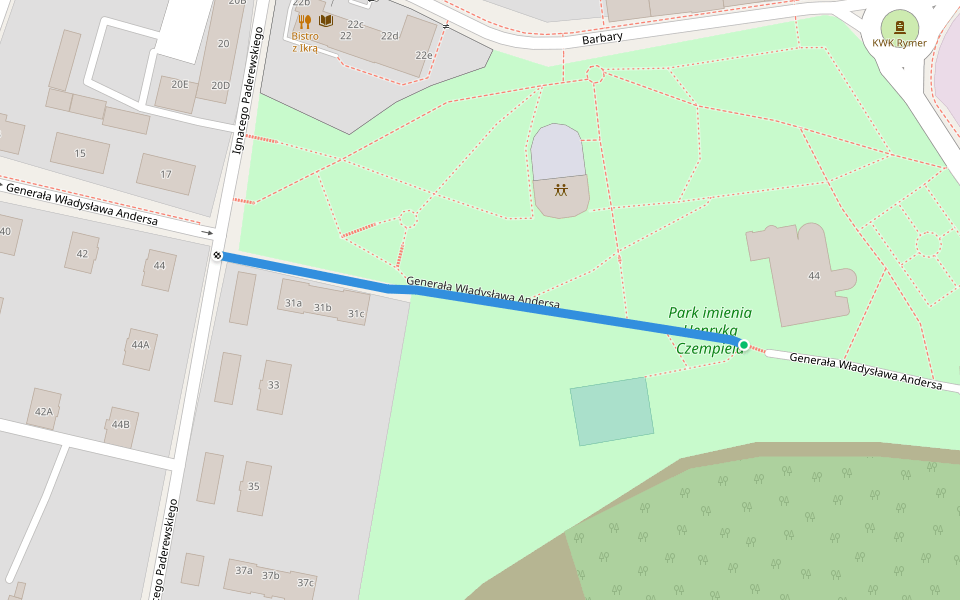 Generała Władysława Andersa walking route map in Rybnik