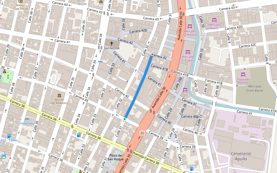 Calle 31 walking route map in Barranquilla