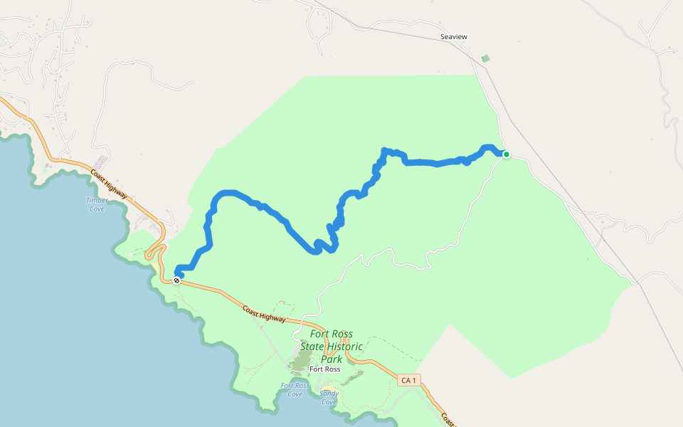 Fort Ross Flow Trail walking route map in Cazadero